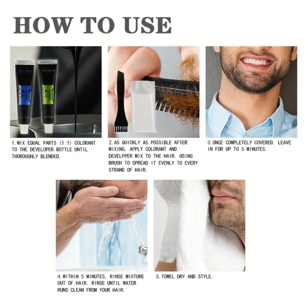 Tinte de Barba SOFTSUB Para Hombres, Color de Cabello Negro Natural - Imagen 3