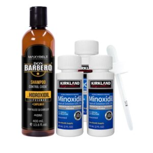 Minoxidil Kirkland 5% 60ml Pack x3 + Shampoo Hidroxidil Don Barbero