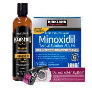 Minoxidil Kirkland 5% 60ml Pack x6 + Shampoo Hidroxidil + Dermaroller
