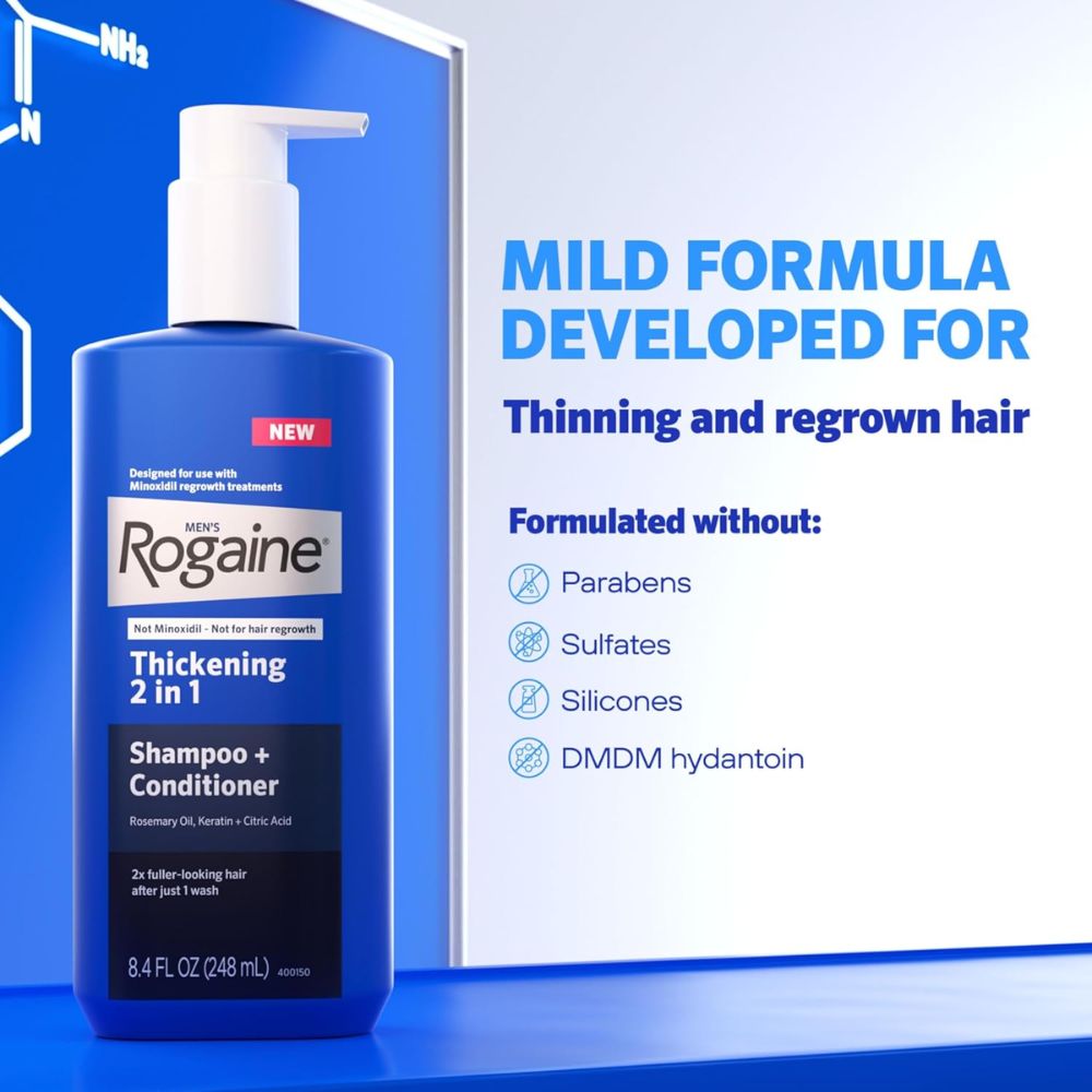 Shampoo Engrosador 2 en 1 para Hombre Rogaine 248 mL – Cabello más abundante desde el primer lavado - Imagen 7